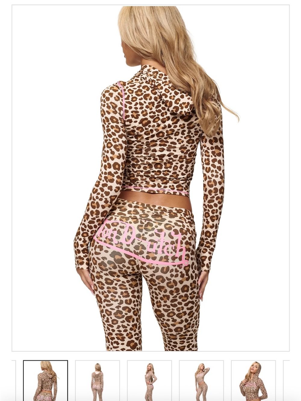 Von Dutch Leopard Print Crop Hoodie in Brown and Pink